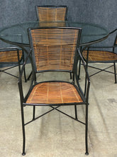Load image into Gallery viewer, Crate &amp; Barrel Round Glass Dining Table with 4 Rattan Chairs