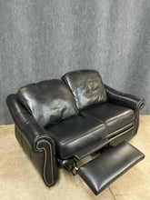 Load image into Gallery viewer, Bradington-Young Black Leather Reclining Loveseat