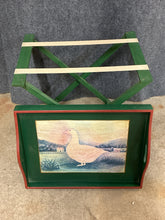 Load image into Gallery viewer, Green Wooden Folding Tray Table with Duck