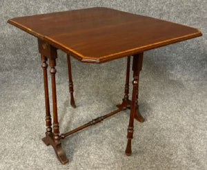 Drop Leaf Dark Wood Table with Inlay Border