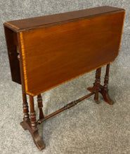 Load image into Gallery viewer, Drop Leaf Dark Wood Table with Inlay Border